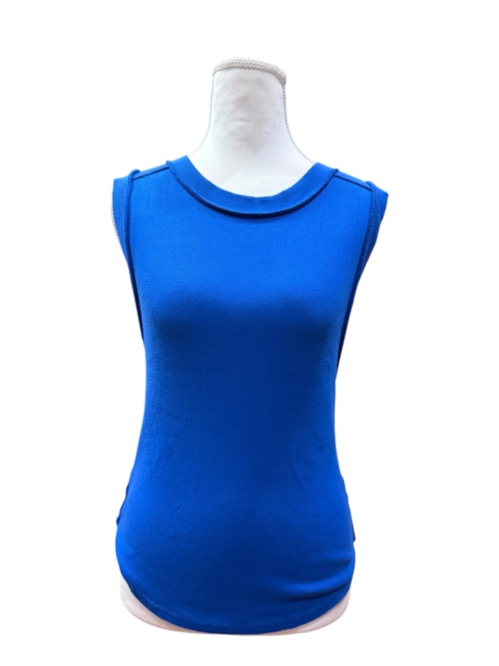 We The Free Free People Blue Ribbed Tank Top Size Large Sleeveless Stretch Basic - Picture 6 of 11